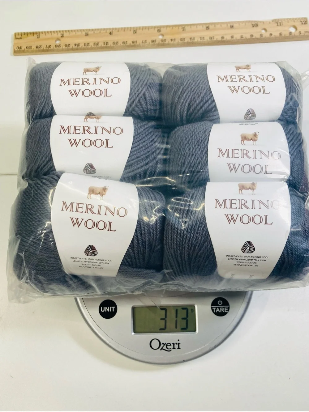 6 NWT ~300g total Mengchu 100% Merino Wool Yarn Color Stormy Gray